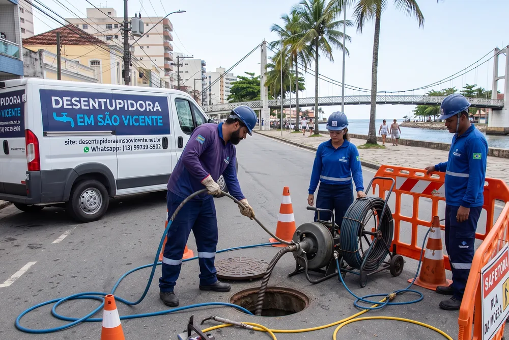 Atendimento emergencial de desentupidora em São Vicente 24h